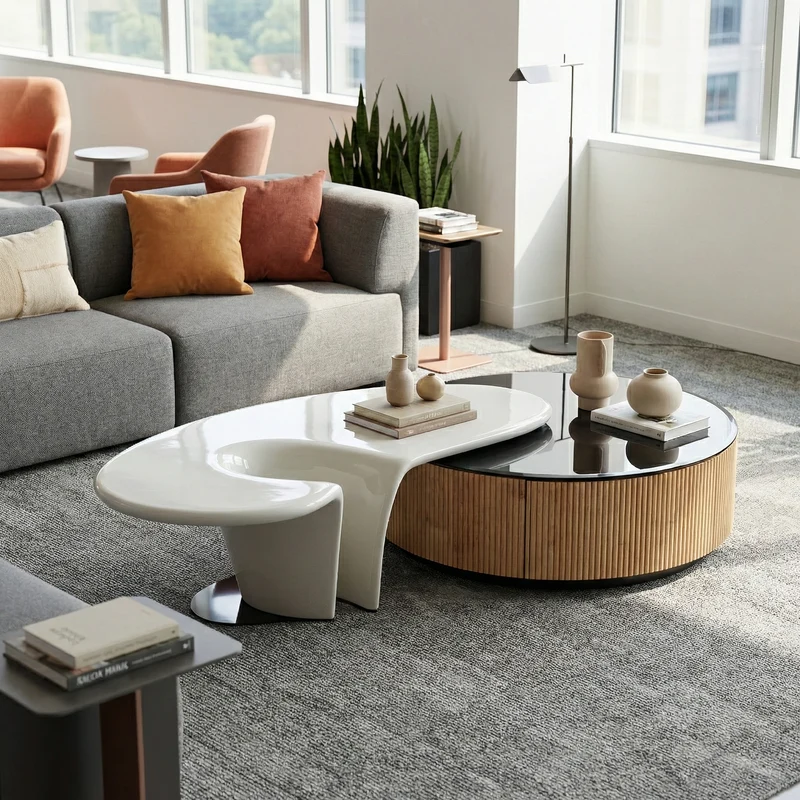 36" Round & Special-shaped Coffee Table with Side Table Set
