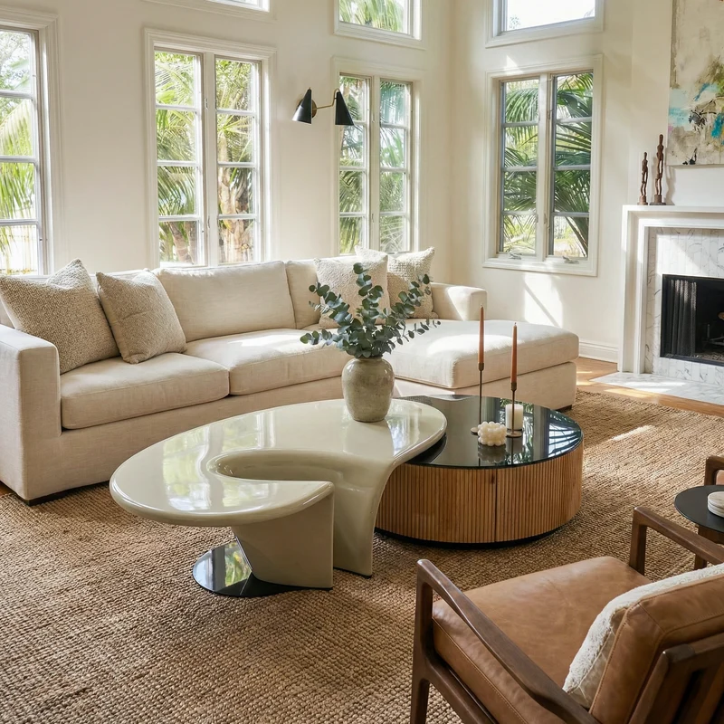 36" Round & Special-shaped Coffee Table with Side Table Set
