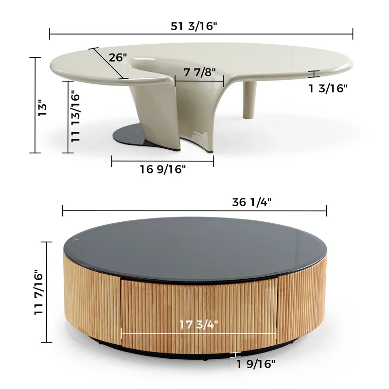 36" Round & Special-shaped Coffee Table with Side Table Set