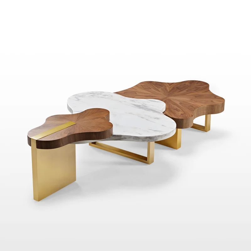 63" Cloud Shape Solid Wood Coffee Table Set
