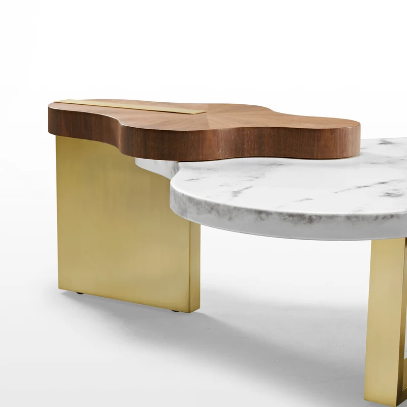 63" Cloud Shape Solid Wood Coffee Table Set