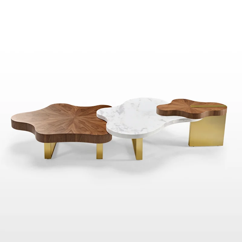 63" Cloud Shape Solid Wood Coffee Table Set