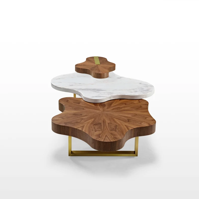 63" Cloud Shape Solid Wood Coffee Table Set