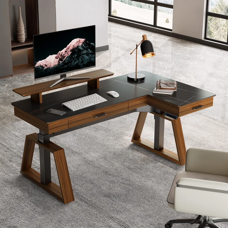 Ark Pro L-Shaped Standing Desk (Sintered Stone, 63"x23")
