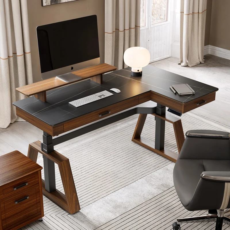 Ark Pro L-Shaped Standing Desk (Sintered Stone, 63"x23")
