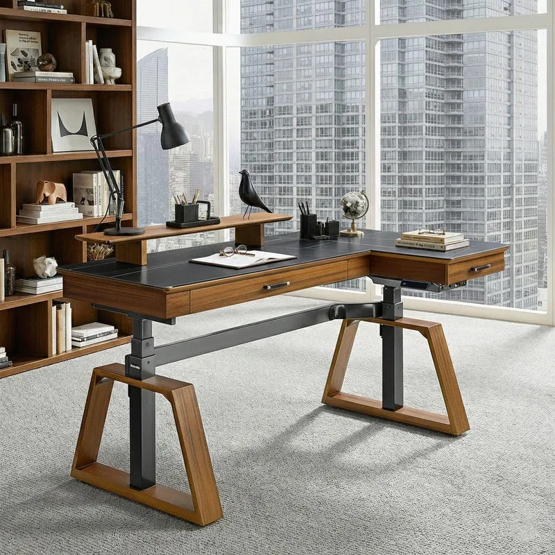 Ark Pro L-Shaped Standing Desk (Sintered Stone, 63"x23")