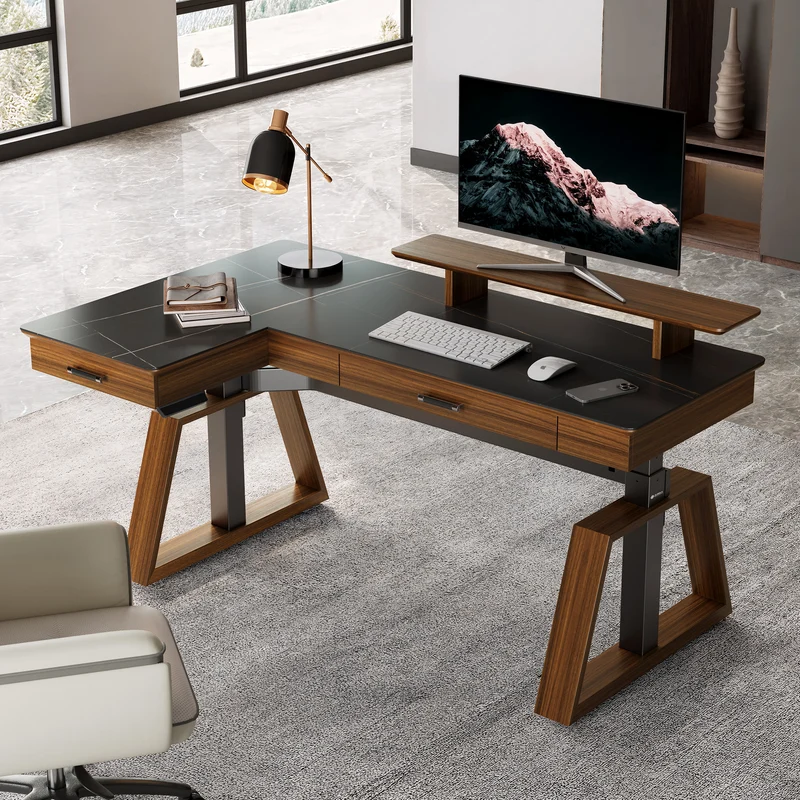 Ark Pro L-Shaped Standing Desk (Sintered Stone, 63"x23")