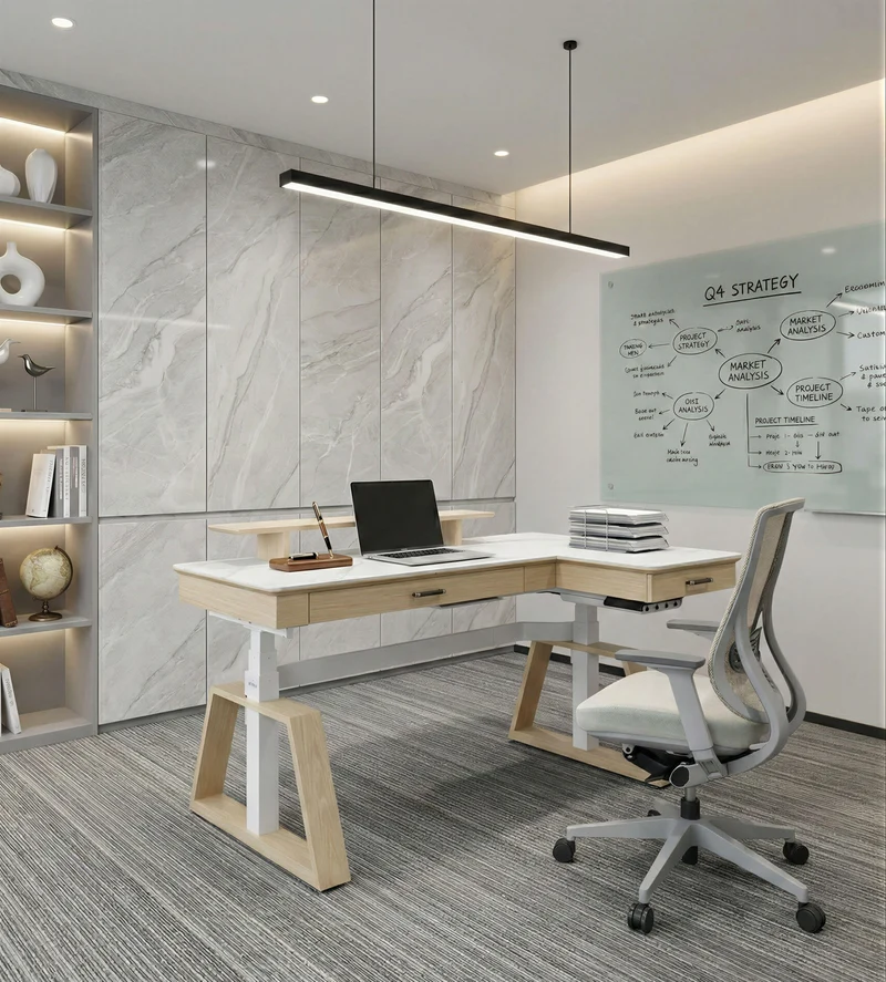 Ark Pro L-Shaped Standing Desk (Sintered Stone, 63"x23")