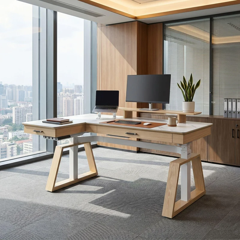 Ark Pro L-Shaped Standing Desk (Sintered Stone, 63"x23")