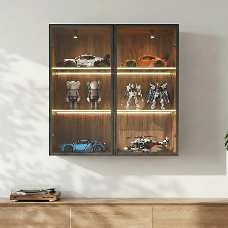 32" Wall Mounted Curio Cabinet with Glass Doors