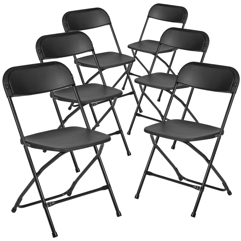 Set of 6 Stackable Folding Plastic Chairs - 650 LB Weight Capacity
