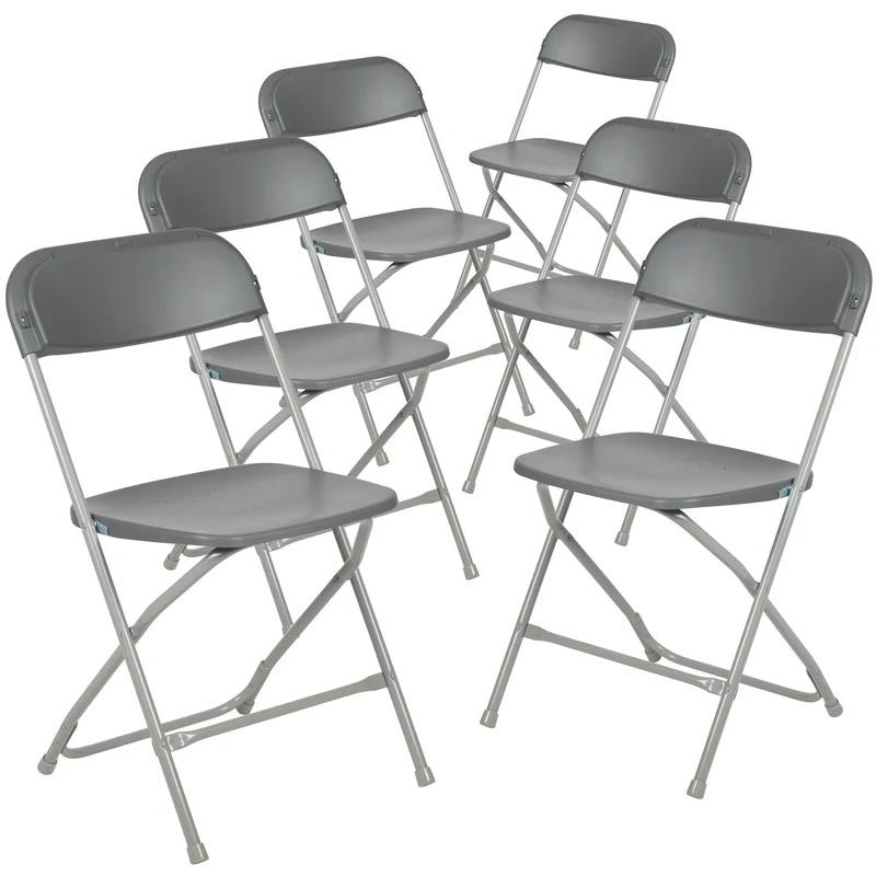 Set of 6 Stackable Folding Plastic Chairs - 650 LB Weight Capacity