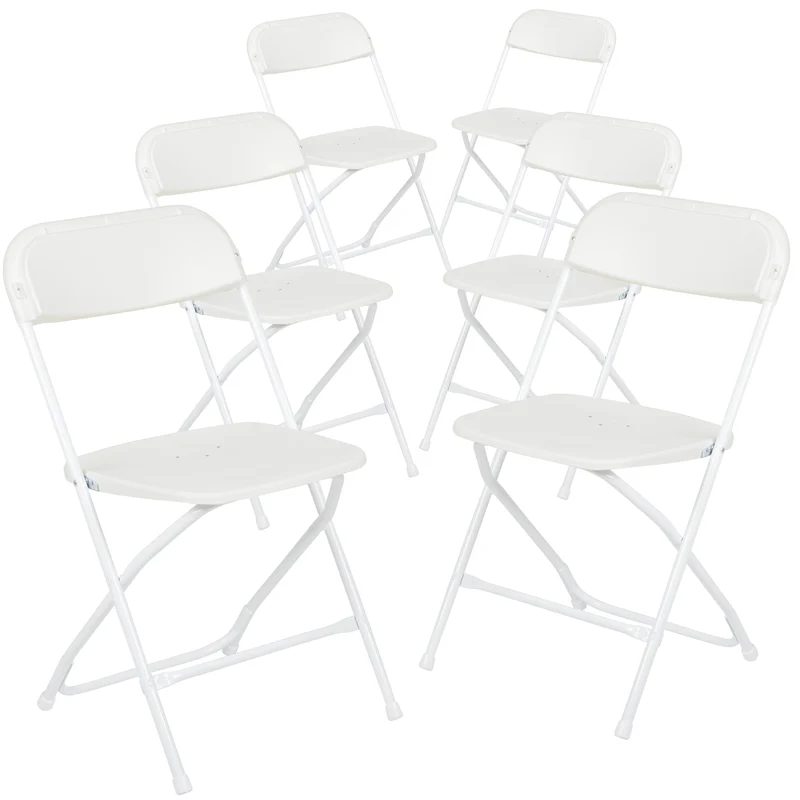 Set of 6 Stackable Folding Plastic Chairs - 650 LB Weight Capacity