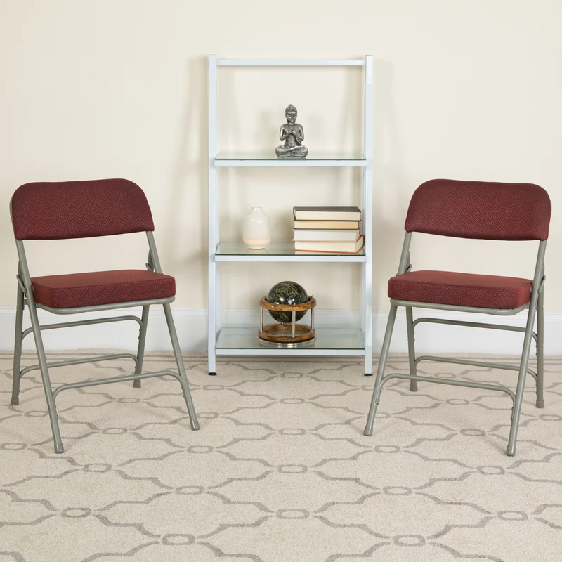 2 Pack Premium Curved Triple Braced & Hinged Fabric Upholstered Metal Folding Chair