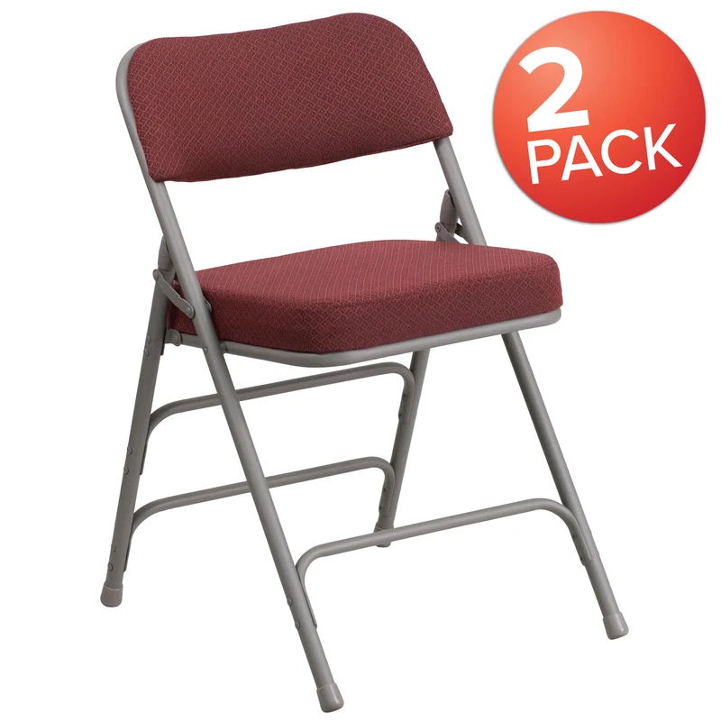 2 Pack Premium Curved Triple Braced & Hinged Fabric Upholstered Metal Folding Chair