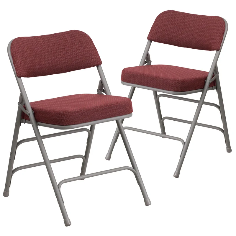 2 Pack Premium Curved Triple Braced & Hinged Fabric Upholstered Metal Folding Chair