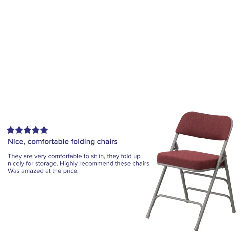 2 Pack Premium Curved Triple Braced & Hinged Fabric Upholstered Metal Folding Chair