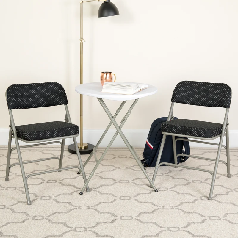 2 Pack Premium Curved Triple Braced & Hinged Fabric Upholstered Metal Folding Chair