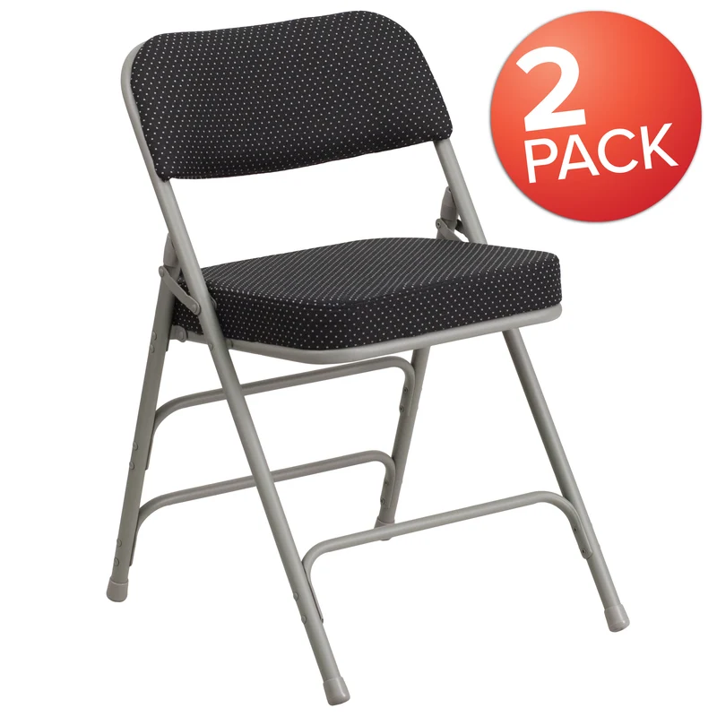 2 Pack Premium Curved Triple Braced & Hinged Fabric Upholstered Metal Folding Chair