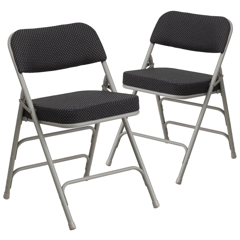 2 Pack Premium Curved Triple Braced & Hinged Fabric Upholstered Metal Folding Chair