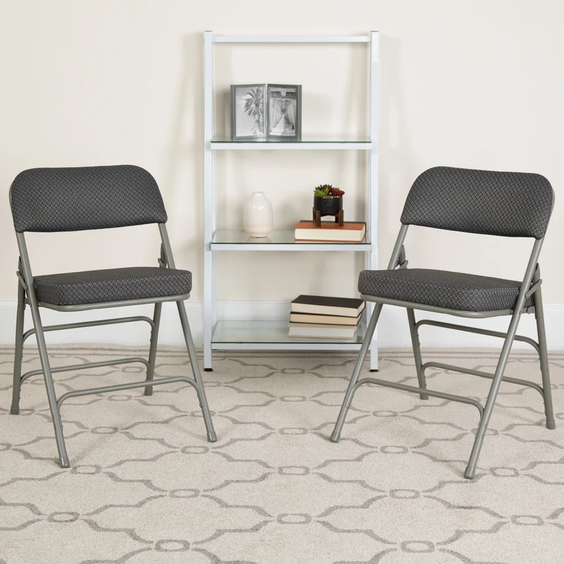 2 Pack Premium Curved Triple Braced & Hinged Fabric Upholstered Metal Folding Chair