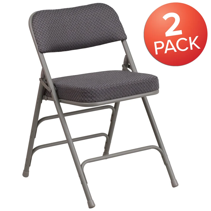 2 Pack Premium Curved Triple Braced & Hinged Fabric Upholstered Metal Folding Chair