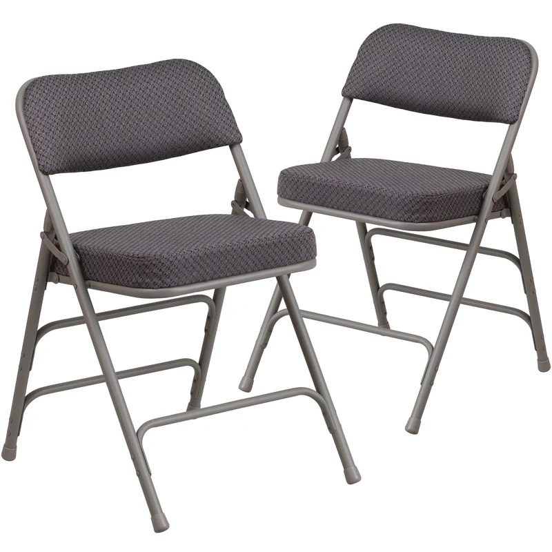 2 Pack Premium Curved Triple Braced & Hinged Fabric Upholstered Metal Folding Chair