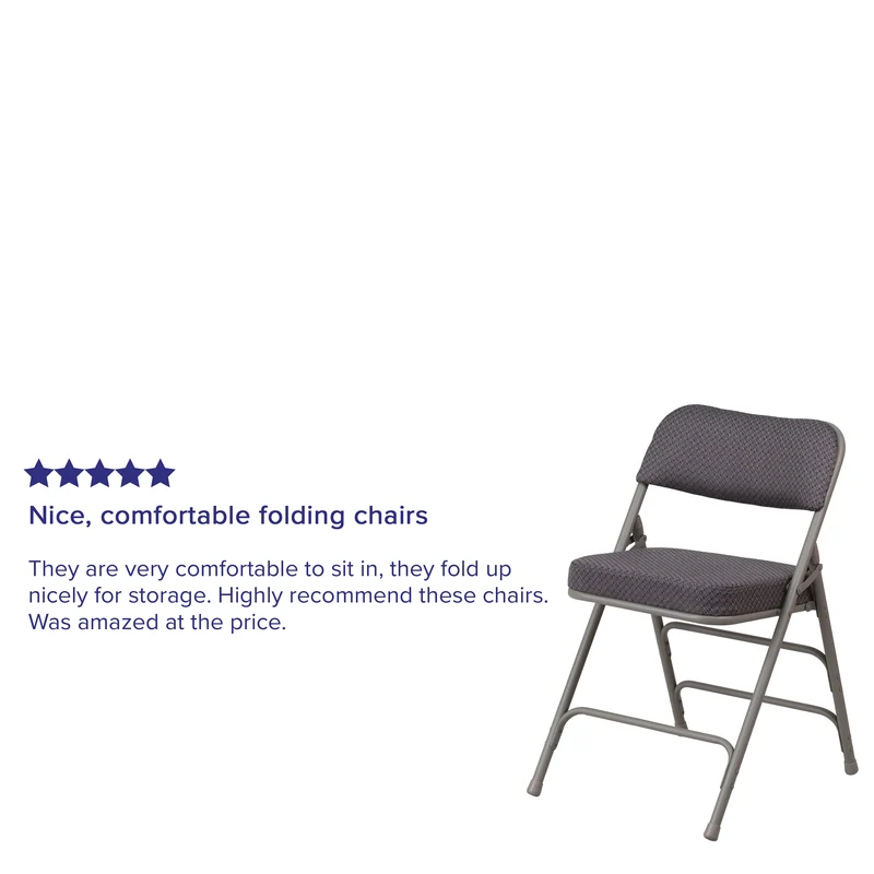 2 Pack Premium Curved Triple Braced & Hinged Fabric Upholstered Metal Folding Chair