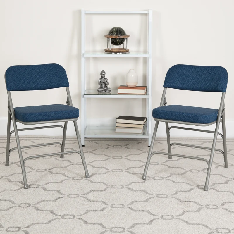 2 Pack Premium Curved Triple Braced & Hinged Fabric Upholstered Metal Folding Chair