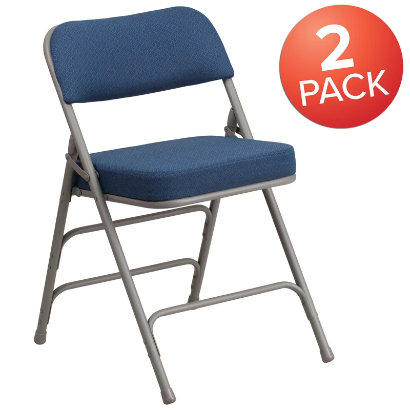 2 Pack Premium Curved Triple Braced & Hinged Fabric Upholstered Metal Folding Chair