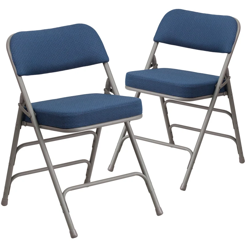 2 Pack Premium Curved Triple Braced & Hinged Fabric Upholstered Metal Folding Chair