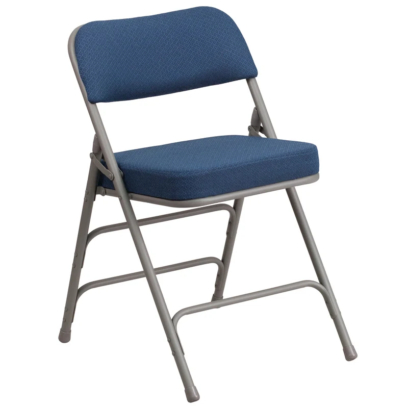 2 Pack Premium Curved Triple Braced & Hinged Fabric Upholstered Metal Folding Chair