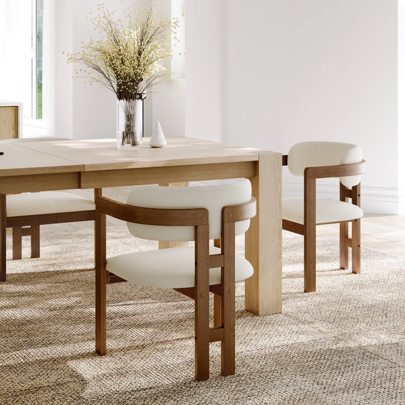 Elle Boucle Dining Chairs Set of 2, Walnut/Black