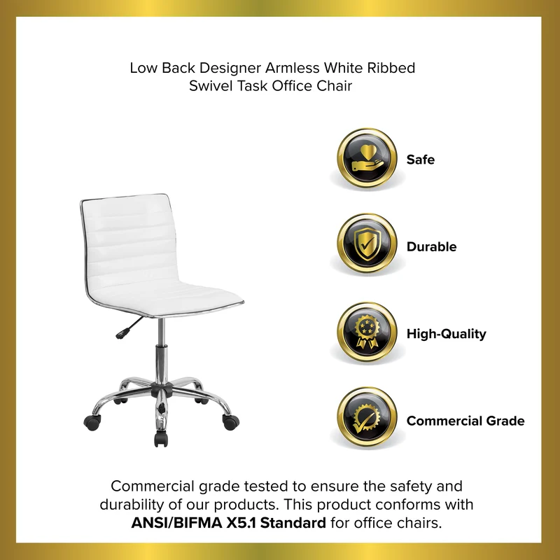 Low Back Designer Armless Ribbed Swivel Task Office Chair