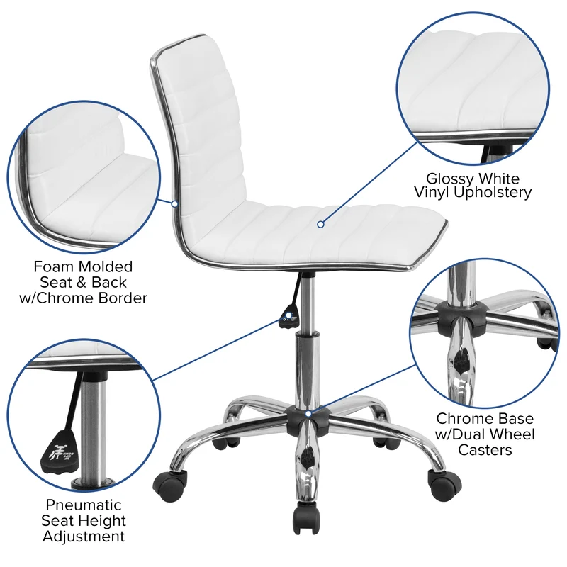 Low Back Designer Armless Ribbed Swivel Task Office Chair