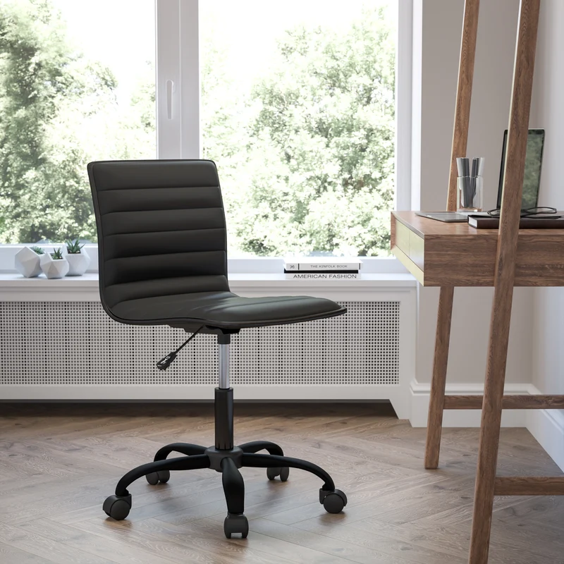 Low Back Designer Armless Ribbed Swivel Task Office Chair