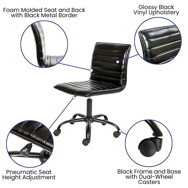 Low Back Designer Armless Ribbed Swivel Task Office Chair