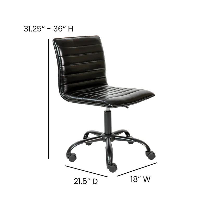 Low Back Designer Armless Ribbed Swivel Task Office Chair