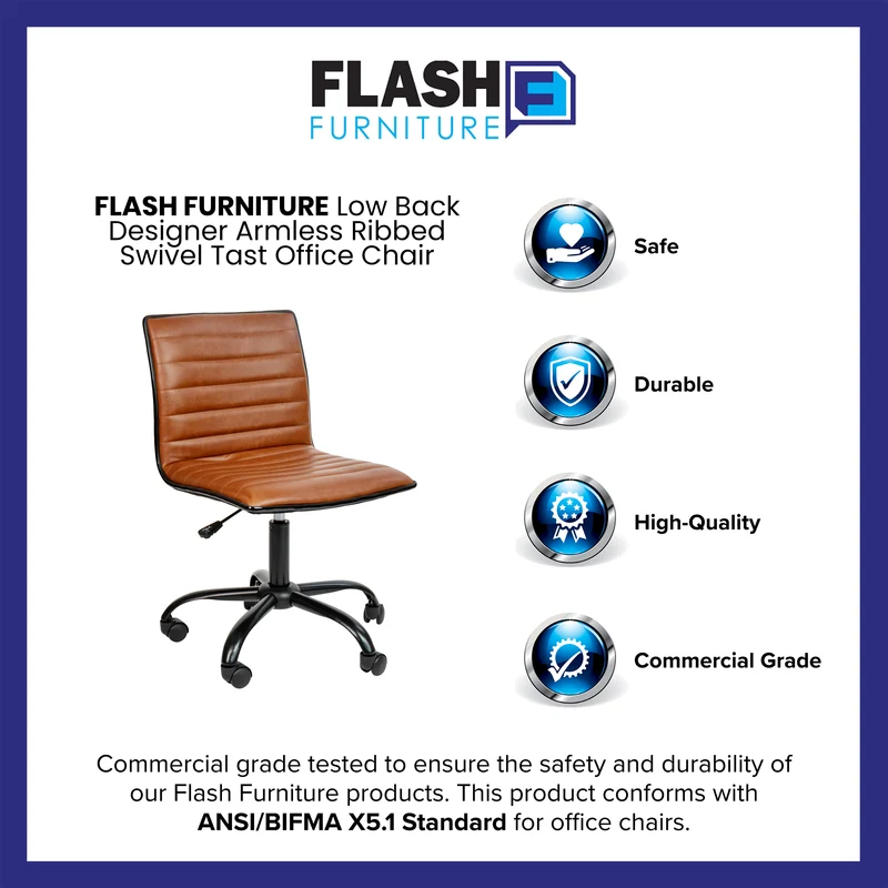 Low Back Designer Armless Ribbed Swivel Task Office Chair