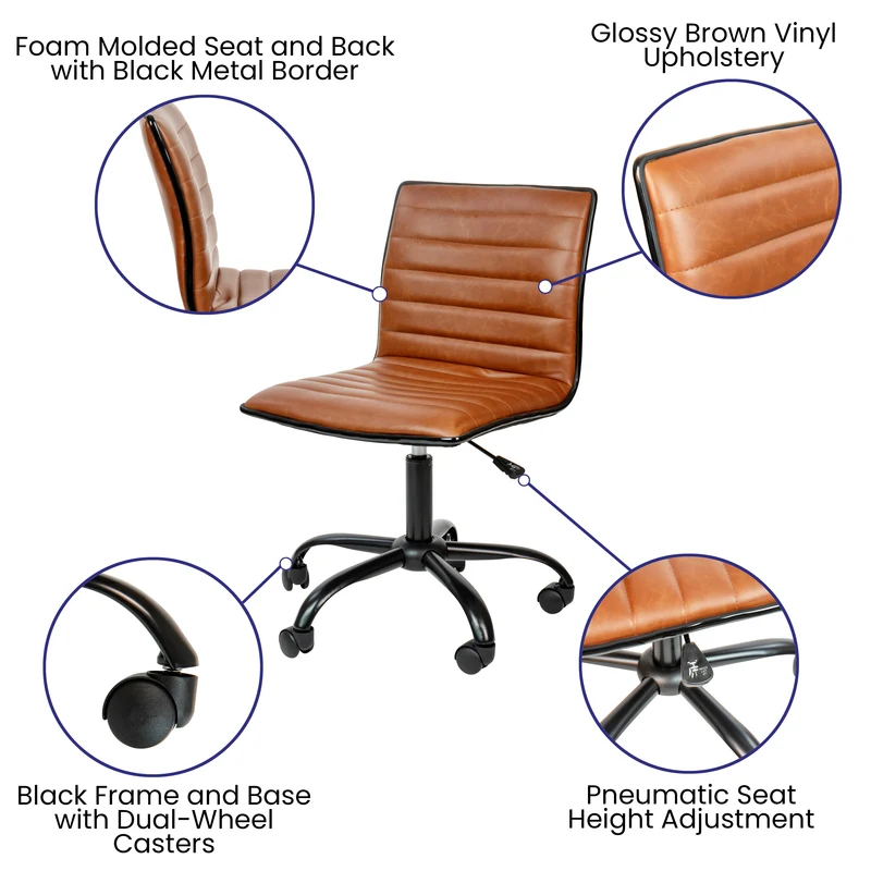 Low Back Designer Armless Ribbed Swivel Task Office Chair