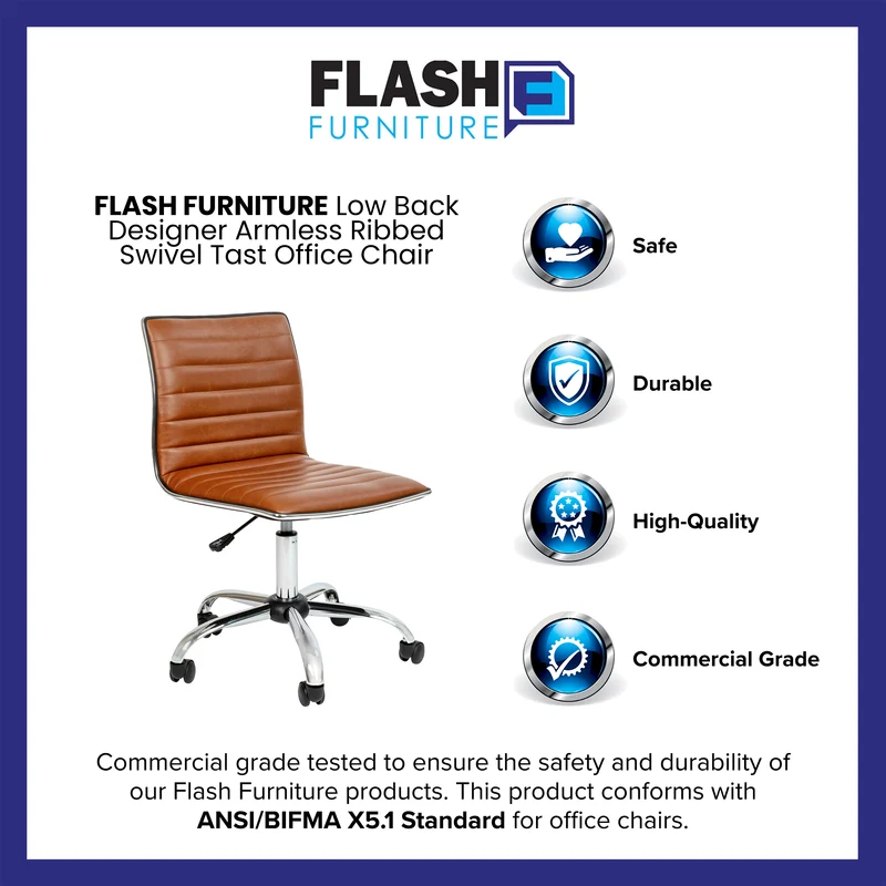 Low Back Designer Armless Ribbed Swivel Task Office Chair
