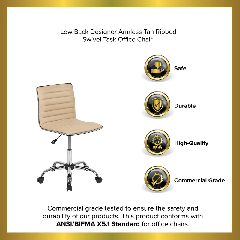 Low Back Designer Armless Ribbed Swivel Task Office Chair