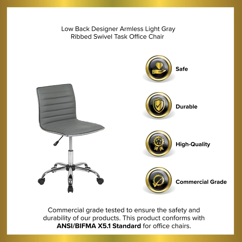 Low Back Designer Armless Ribbed Swivel Task Office Chair