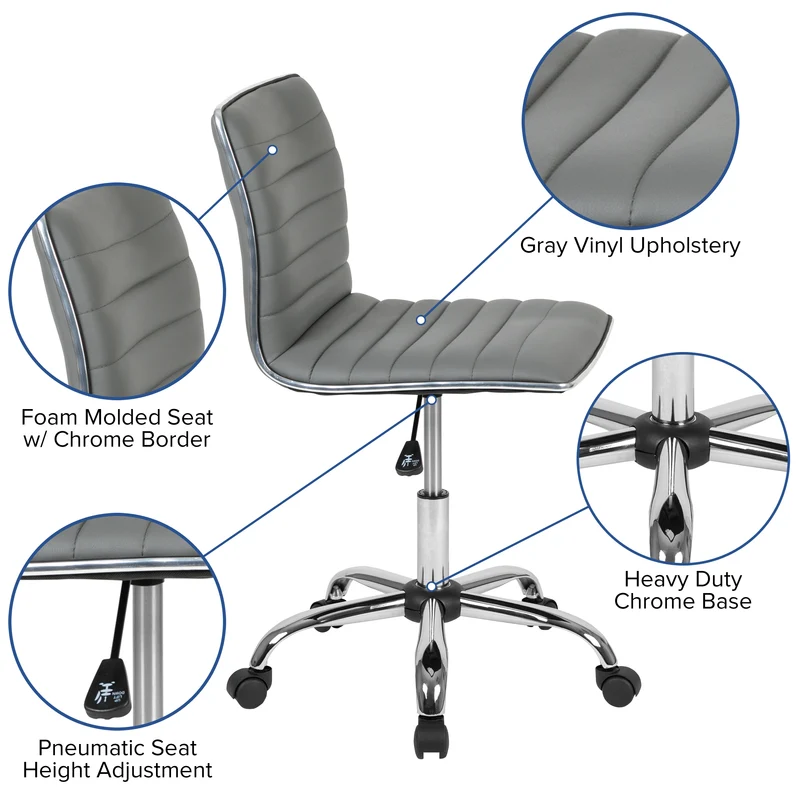 Low Back Designer Armless Ribbed Swivel Task Office Chair