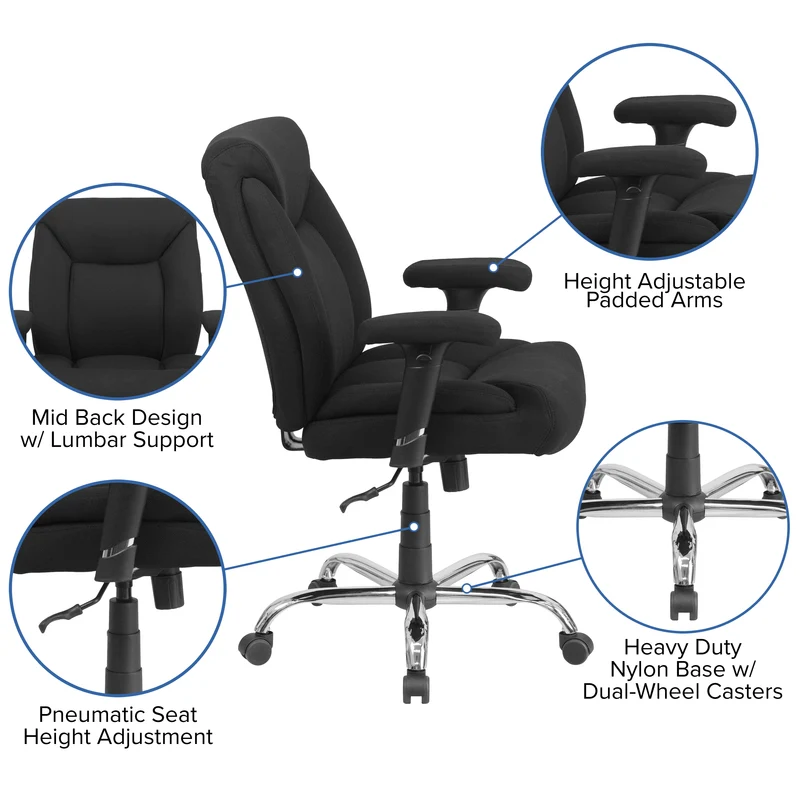 400 lb. Big & Tall Mid-Back Deep Tufted Ergonomic Task Office Chair & Arms