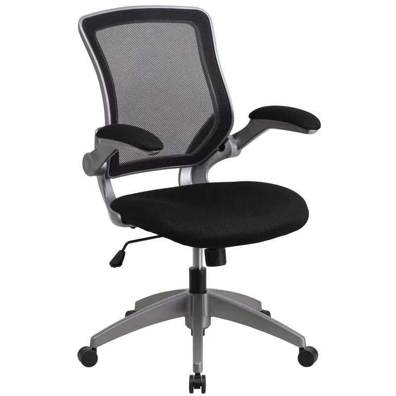Mid-Back Mesh Swivel Ergonomic Task Office Chair with Gray Frame & Flip-Up Arms