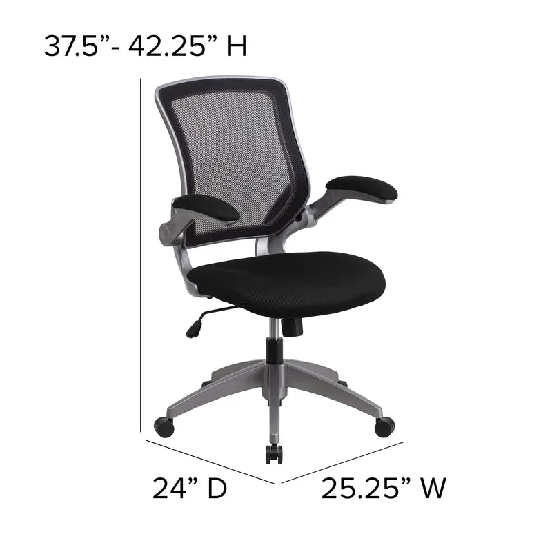Mid-Back Mesh Swivel Ergonomic Task Office Chair with Gray Frame & Flip-Up Arms