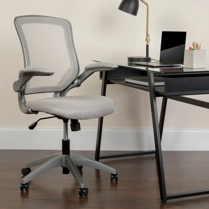 Mid-Back Mesh Swivel Ergonomic Task Office Chair with Gray Frame & Flip-Up Arms