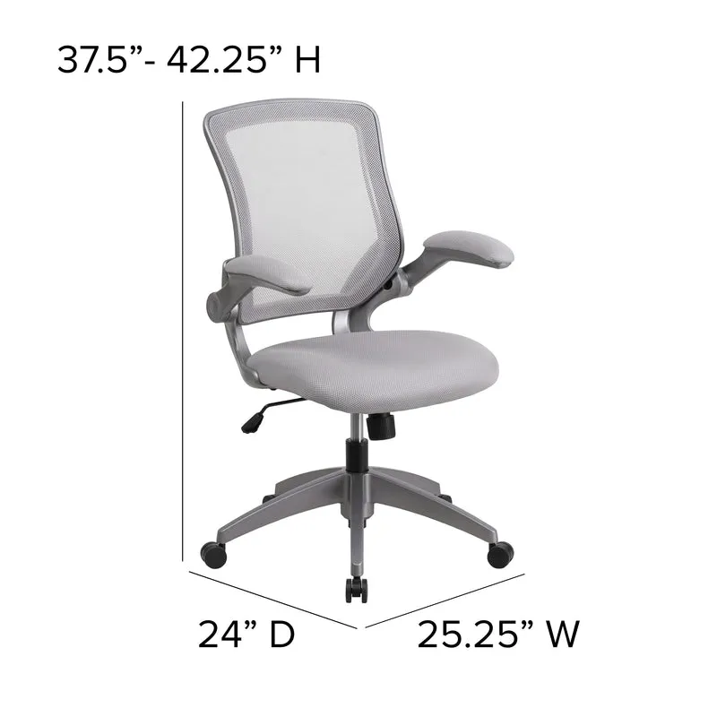 Mid-Back Mesh Swivel Ergonomic Task Office Chair with Gray Frame & Flip-Up Arms