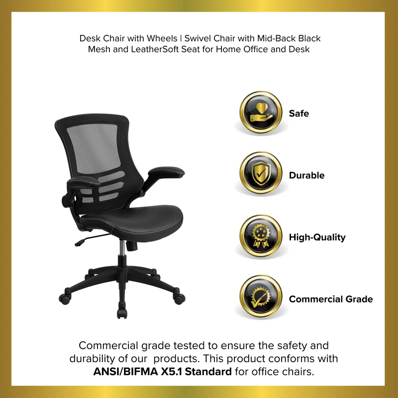 Mid-Back Mesh Swivel Ergonomic Task Office Chair with Flip-Up Arms